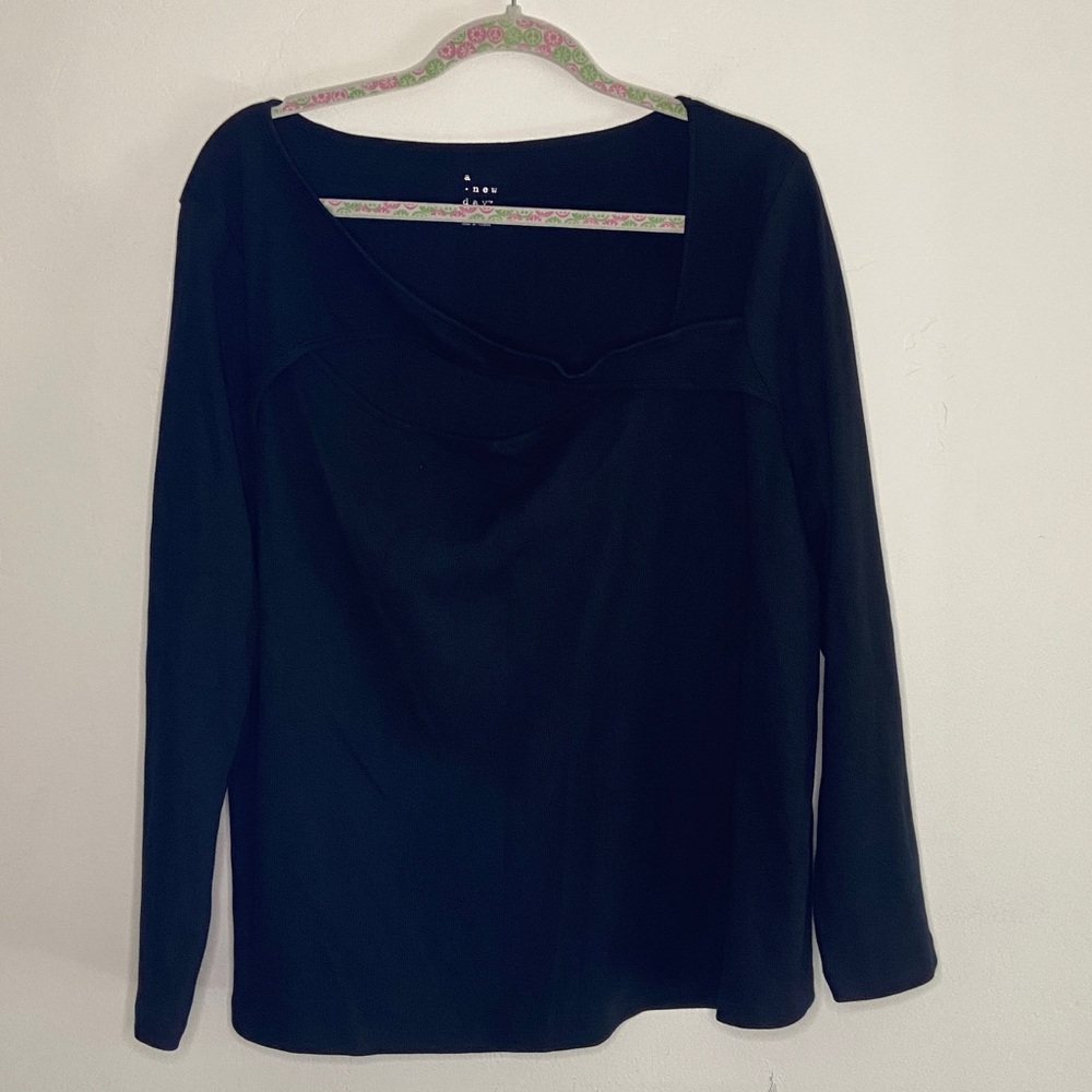 a new day Black Ribbed Crewneck Sweater